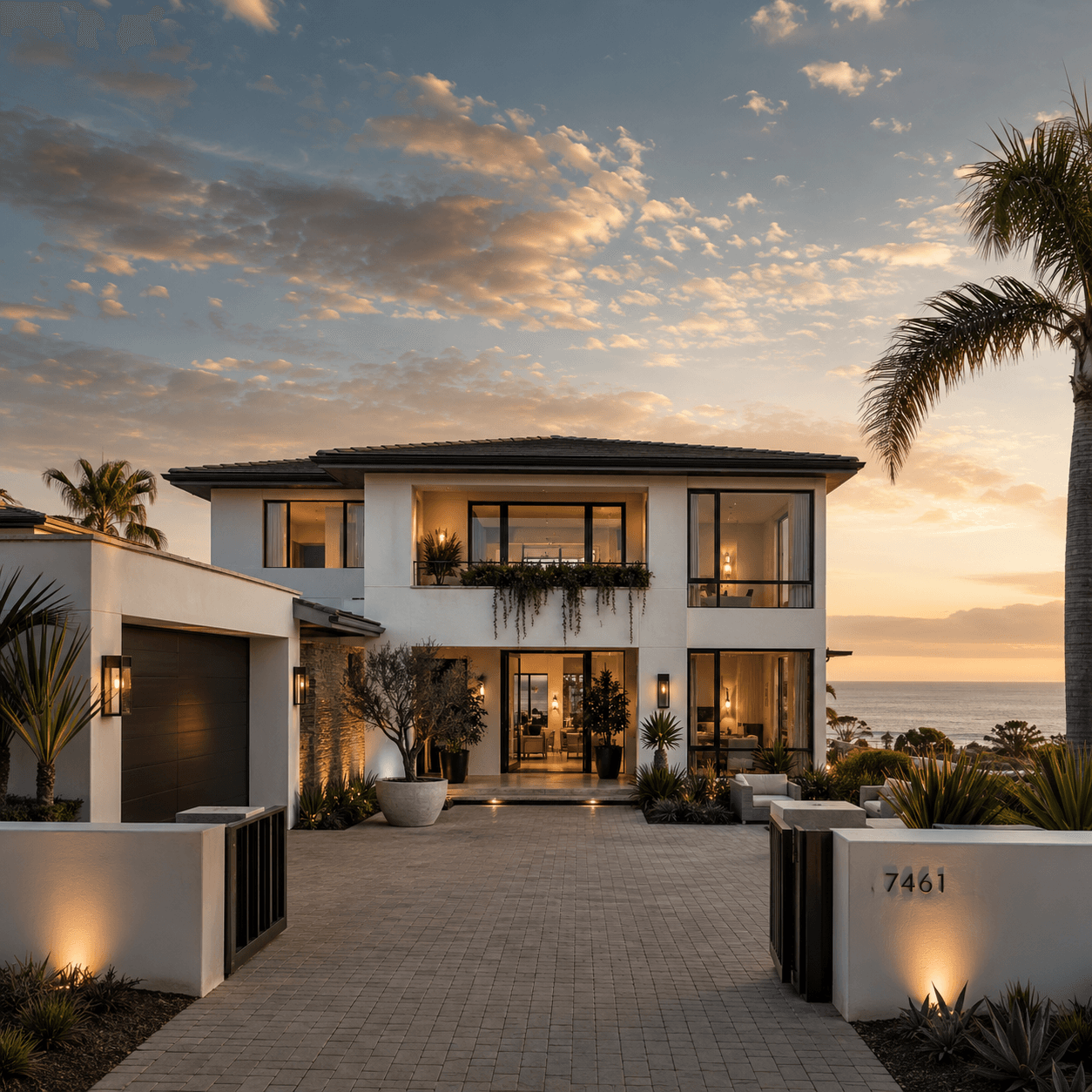 Luxury coastal home at golden hour