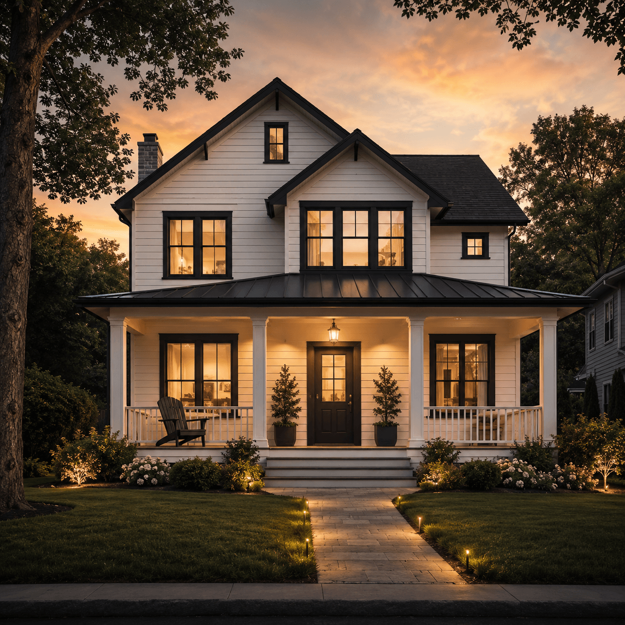 Suburban family home at dusk